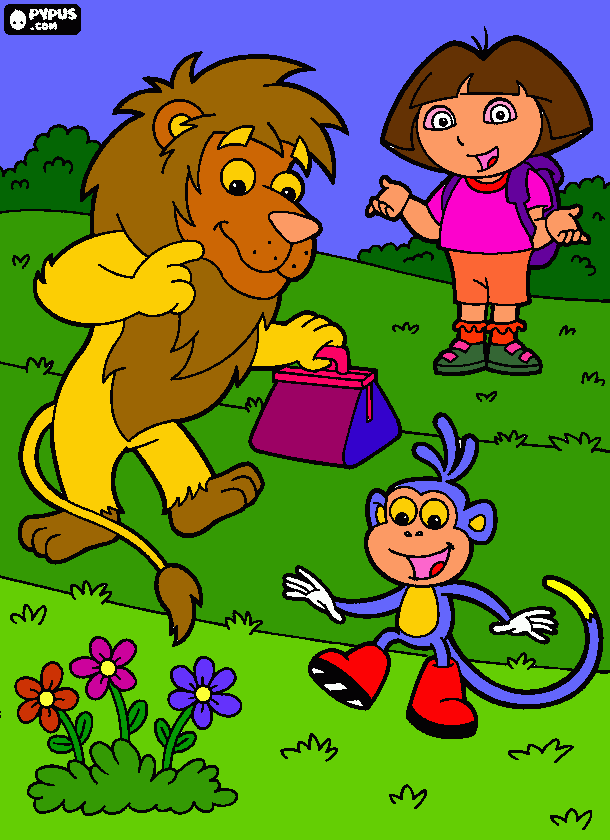 dora y leon para colorear