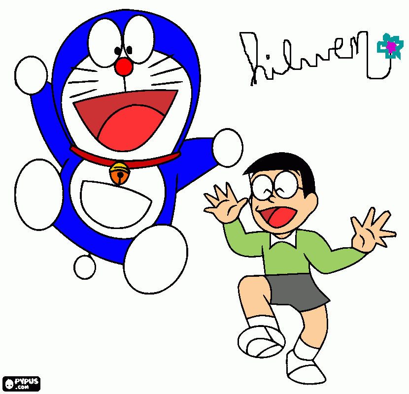 doraemon y nobita, un dibujo coloreado  para colorear