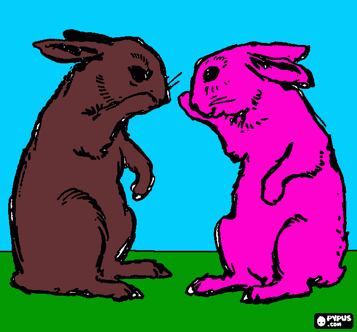 dos conejitos ammy y su  mano y mana  para colorear