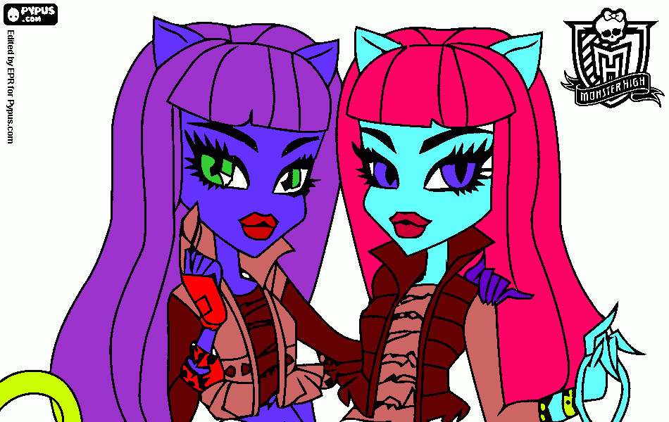 dos gatas de ,moonter high para colorear