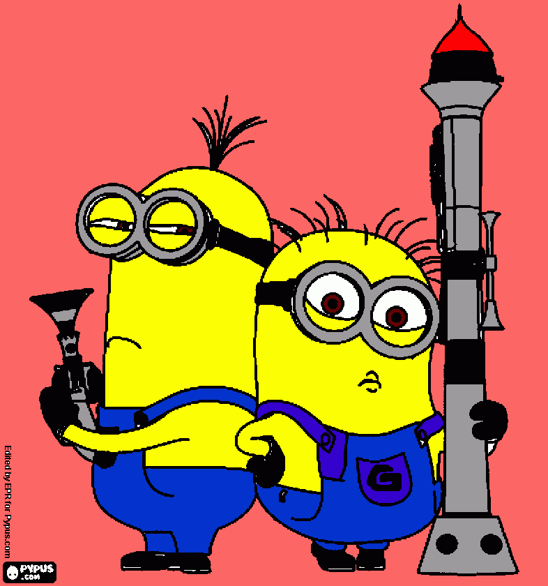 dos minions armados para colorear