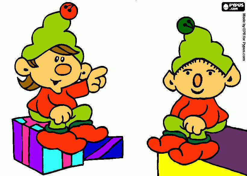 Duendes en regalos para colorear