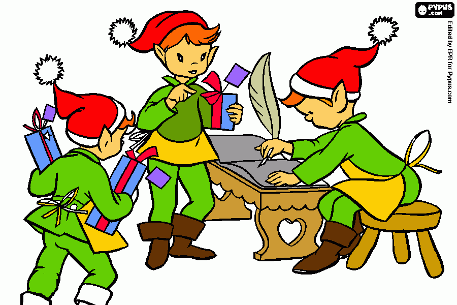 Duendes regalos para colorear