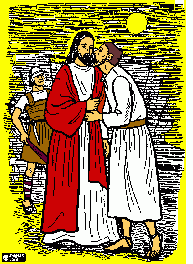 EL BESO DE JUDAS A JESUS para colorear