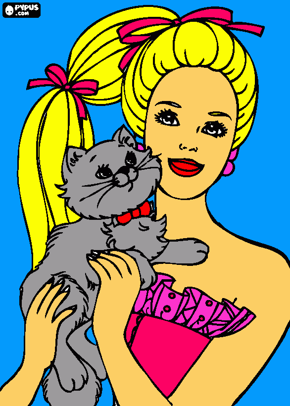 el gato y Barbie para colorear