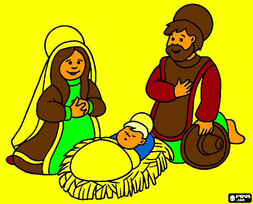 el niño jesus con sus papas para colorear