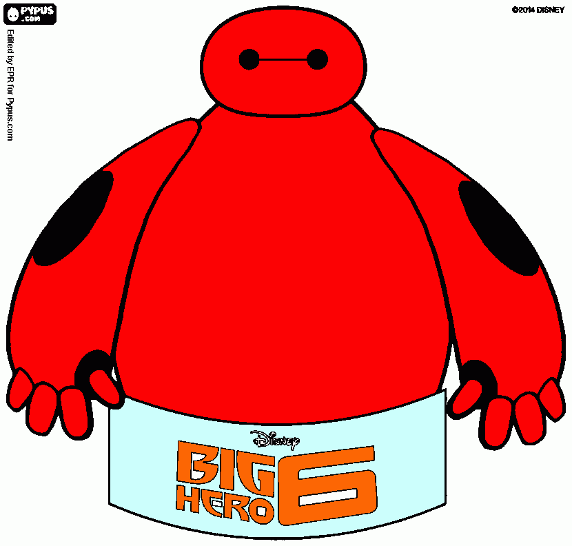 El robot inflable Baymax de la película de dibujos animados Big Hero 006 con el logo de la película.     para colorear