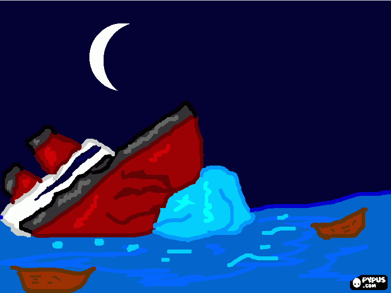 El titanic se hunde después de chocar contra el iceberg para colorear