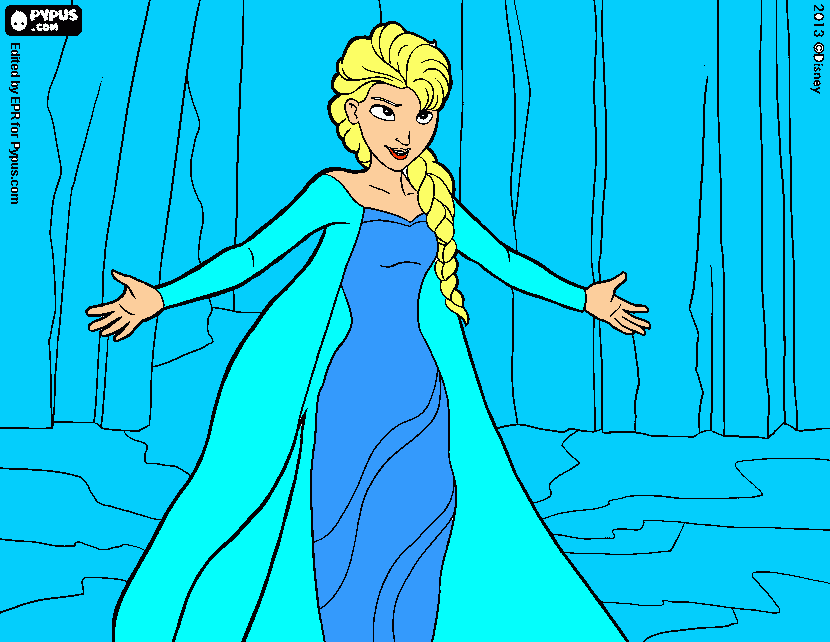 Elsa en su castillo para colorear