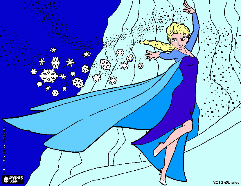 elsa usando  su peligroso poder para  crear  hielo  y  nieve. para colorear