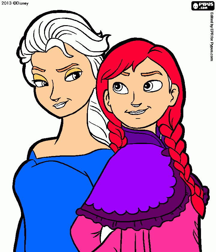 Elsa y Ana de Frozen para colorear