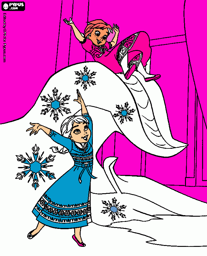 elsa y anna jugando para colorear