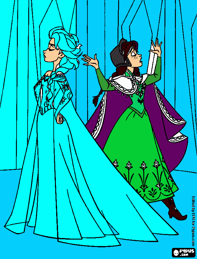 elsa y anna la pelea de hemanas para colorear