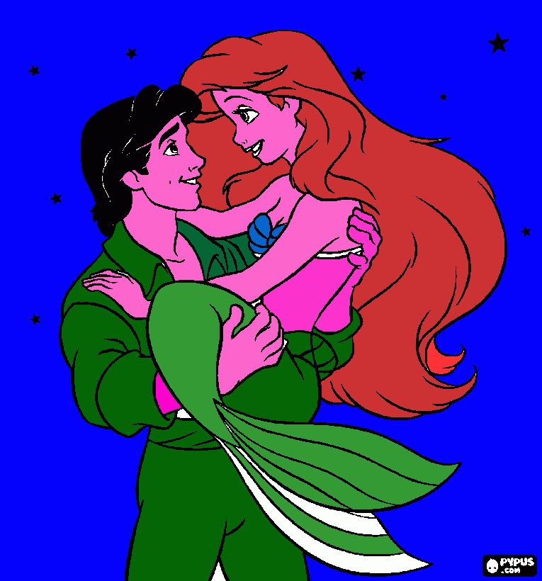 Es Ariel con el príncipe Erik. para colorear