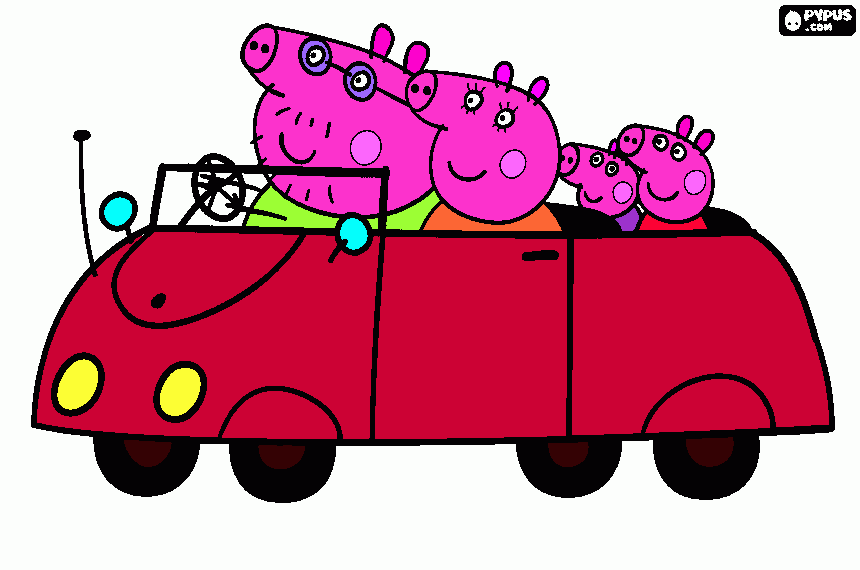 es bonito es divertido representa la diversion y la creacion y es un pequeño dibujo que ilustra un programa infantil ese programa se llama peppa personajes mama cerdita papa cerdito y george y peppa  para colorear