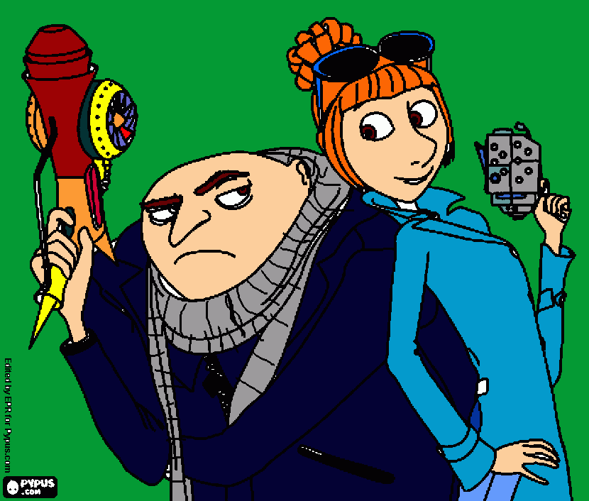 es gru y lucy con las armas para colorear