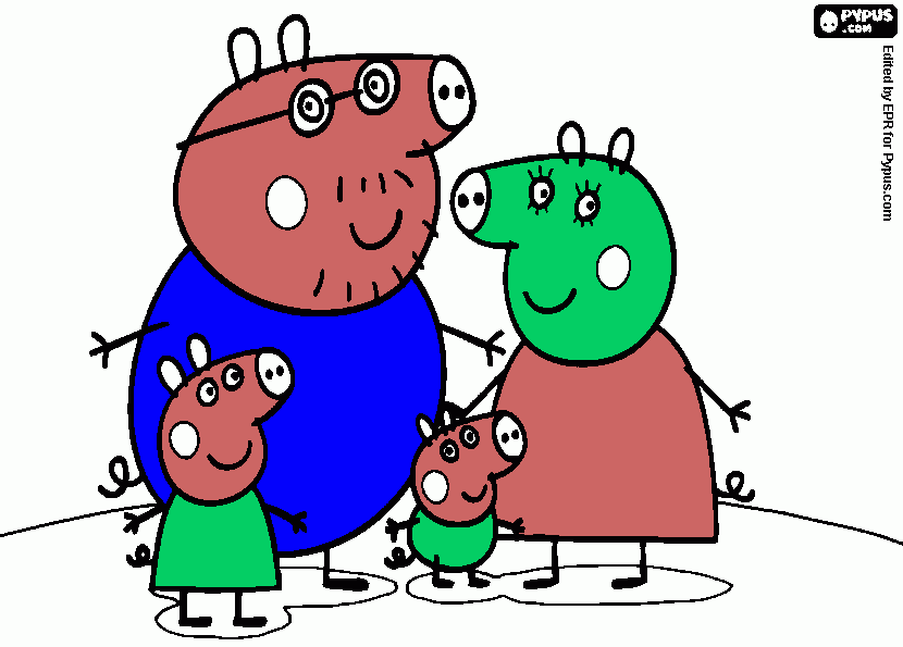 es la flia de pepa pig saltando en los charcos de barro para colorear