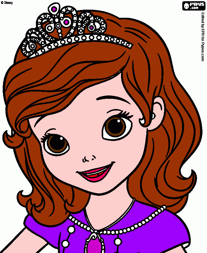 ES LA PRINCESITA SOFIA ES PEQUEÑAS TIENE VESTIDO MORADO CABELLO MARRON UNA TIARA Y UN AMULETO para colorear