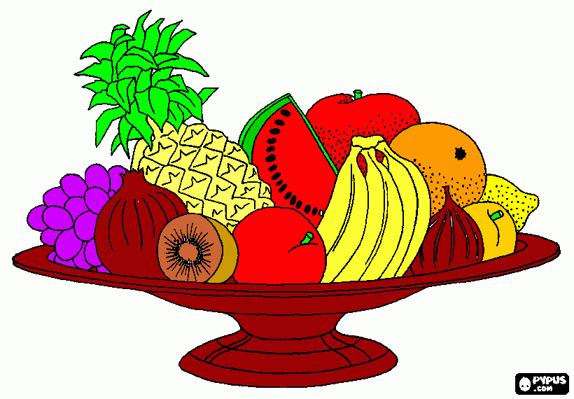 es lindo tiene una mesa y muchas frutas encima de ella para colorear