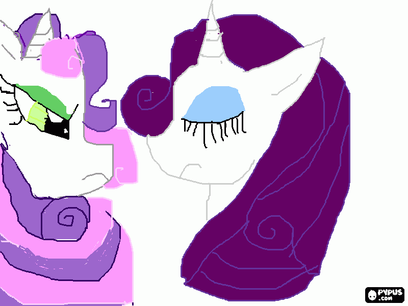 es rarity de my little pony la magia de la amistad y su hermanita suiri bell suiri esta enojada con rarity por que eran igulitos y todas las amigas de rarity pensaban que era rarity pero era suiri para colorear