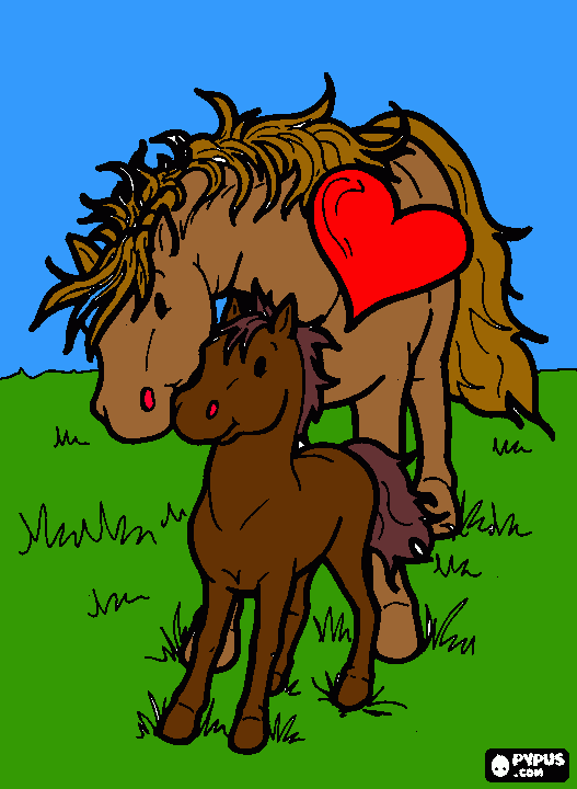 es un caballo con su hija  para colorear