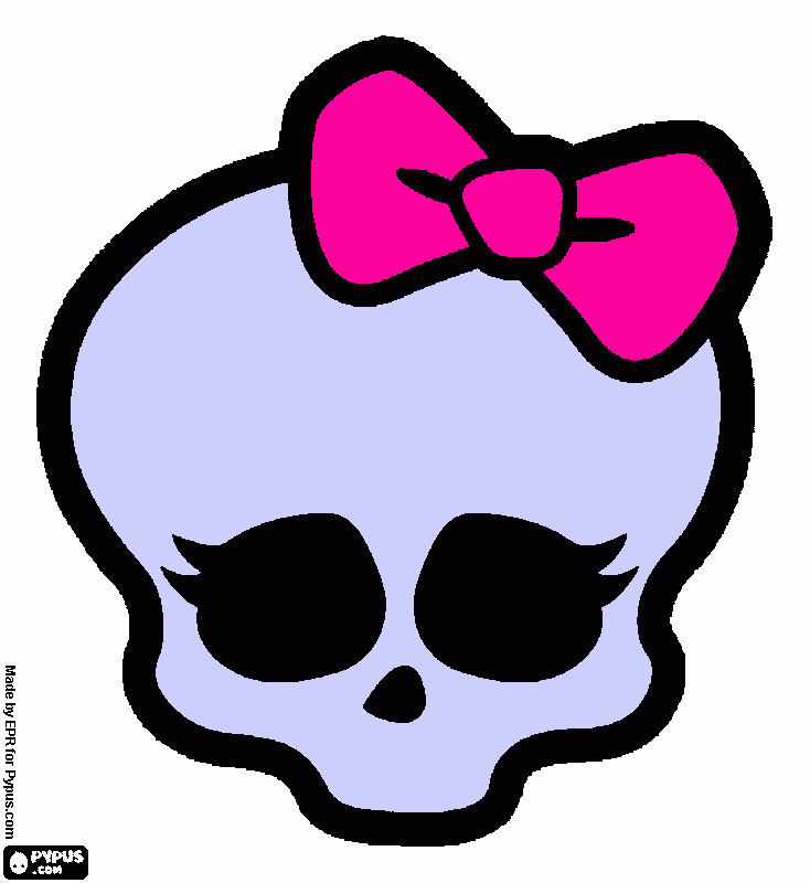 es una calaver  con un moño rosa  y su color de calavera es moradito para colorear