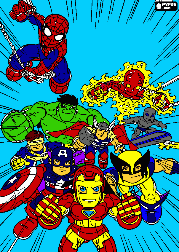 escuadron de super heroes para colorear