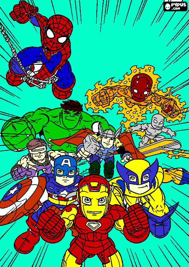 escuadron de superheroes para colorear