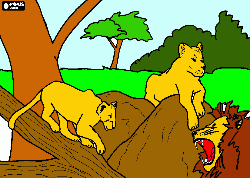 familia de leones para colorear