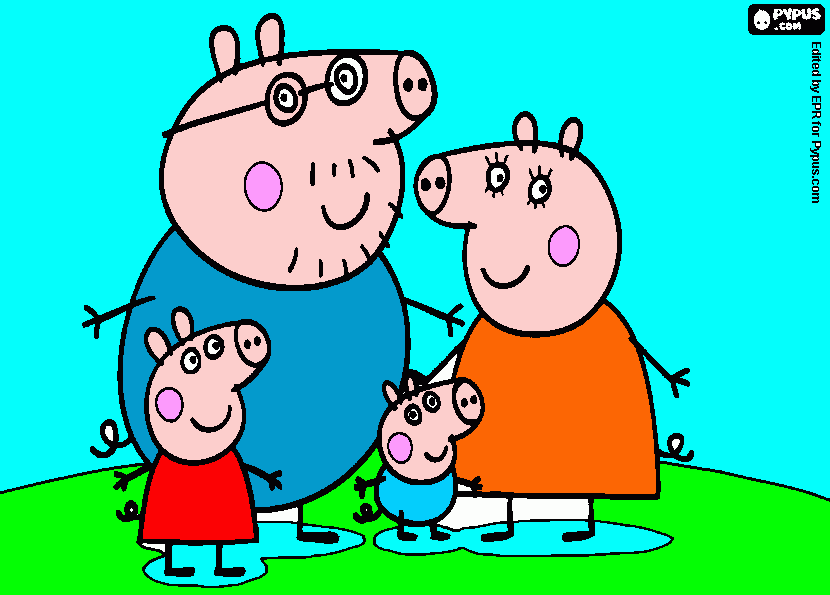 familia de peppa pig mama pig papa pig george pig para colorear