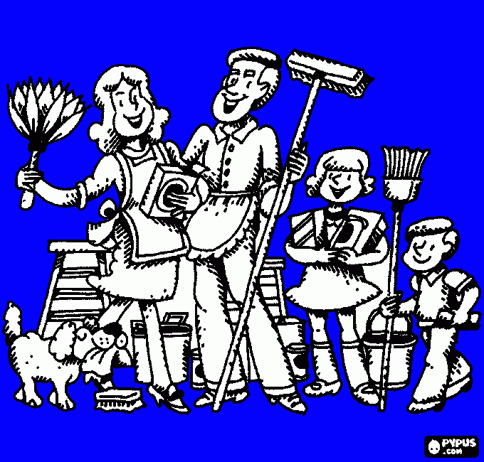 familia trabajando para colorear