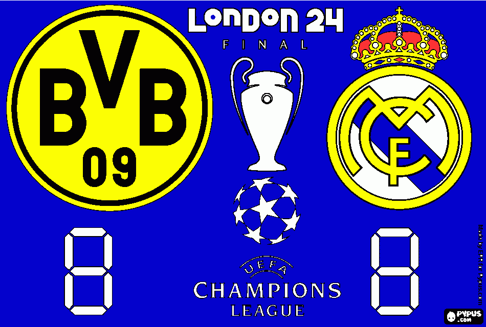 final Champions League Borussia Dortmund contra Real Madrid para colorear