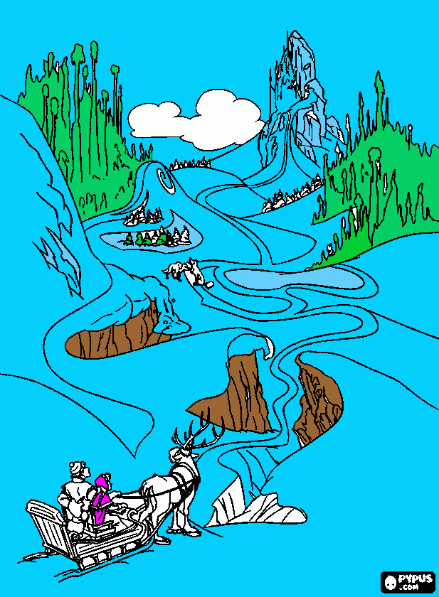 frozen con un paisaje para colorear