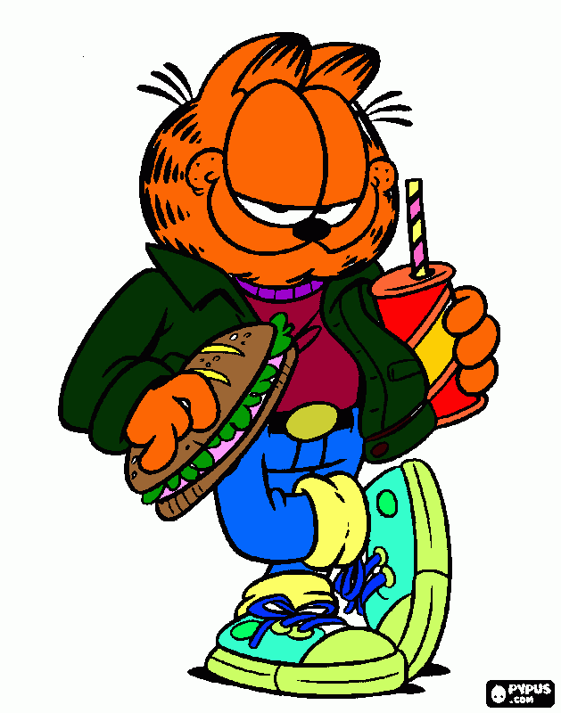 garfield comiendo para colorear