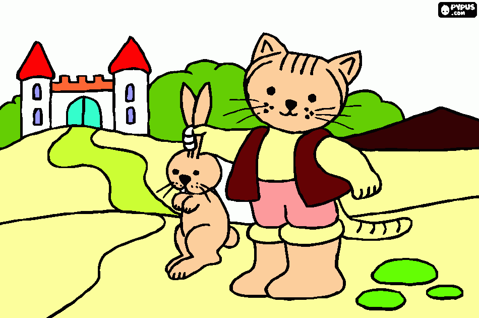 gatito con conejo para colorear