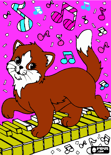 gatito en el piano para colorear