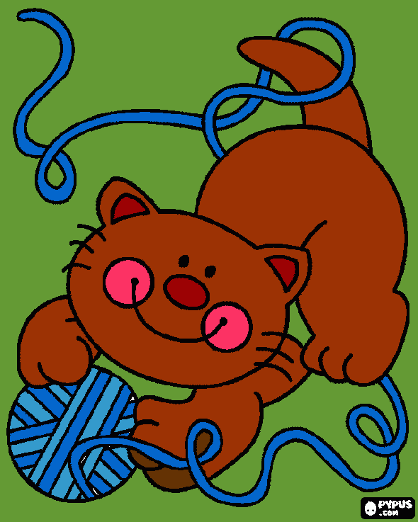 gato sonriente jugando con un ovillo de lana para colorear