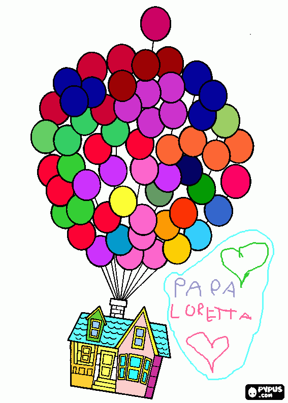 globos y una sola casa para colorear