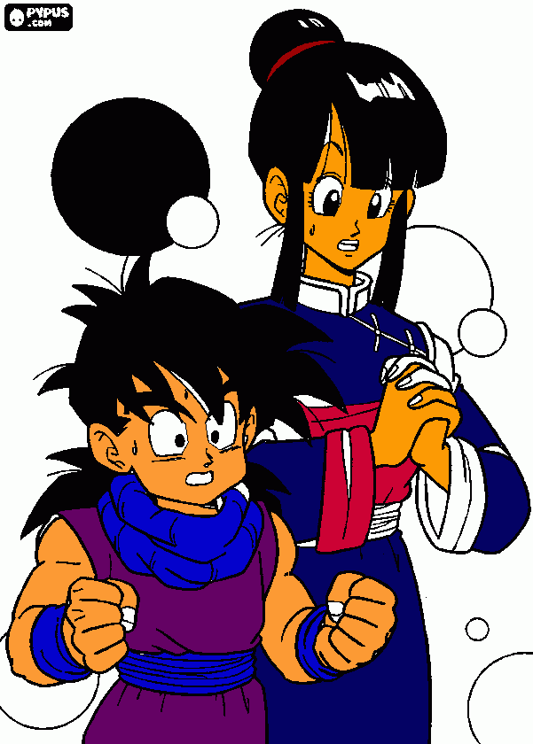 gohan niño xon su madre biendo la pelea de frizer contra goku para colorear