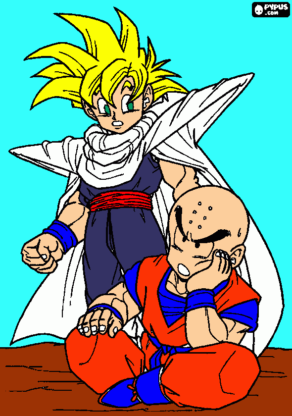 gohan pregintado que le pasa a krilin para colorear