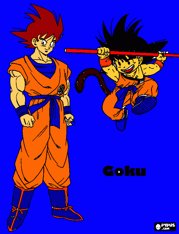 goku chico y goku ssj dios para colorear