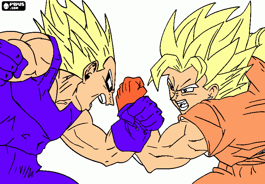 goku contra  vegeta para colorear