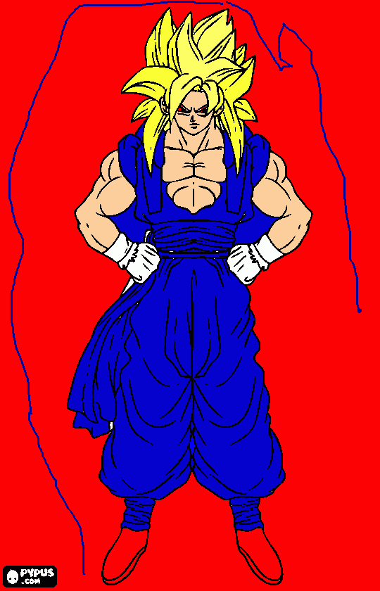 goku es ropa azul color de piel guero y prlo amariyo ysapatos rojos y para colorear