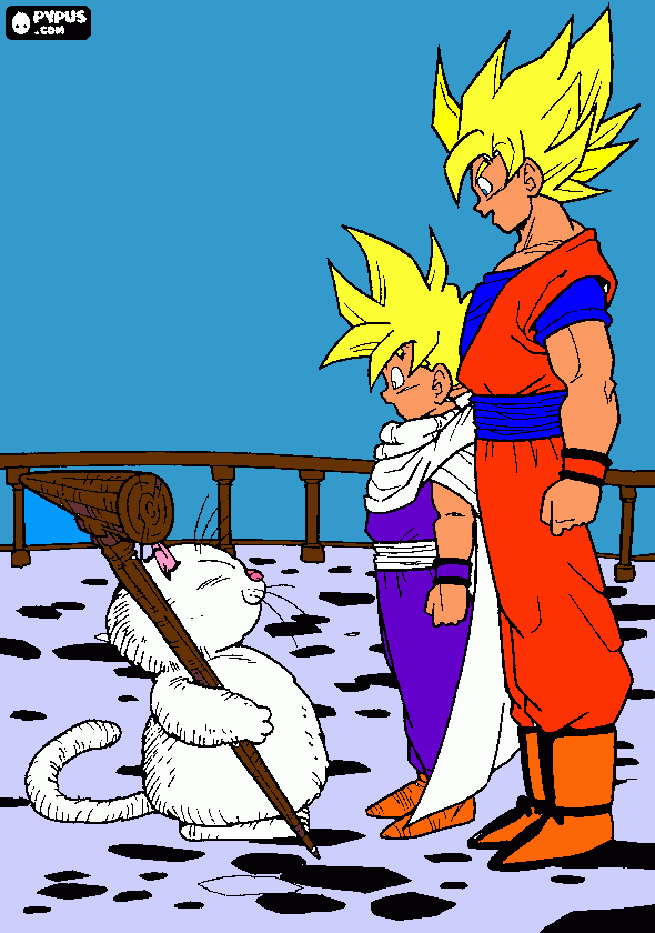 goku , gohan y maestro carin para colorear