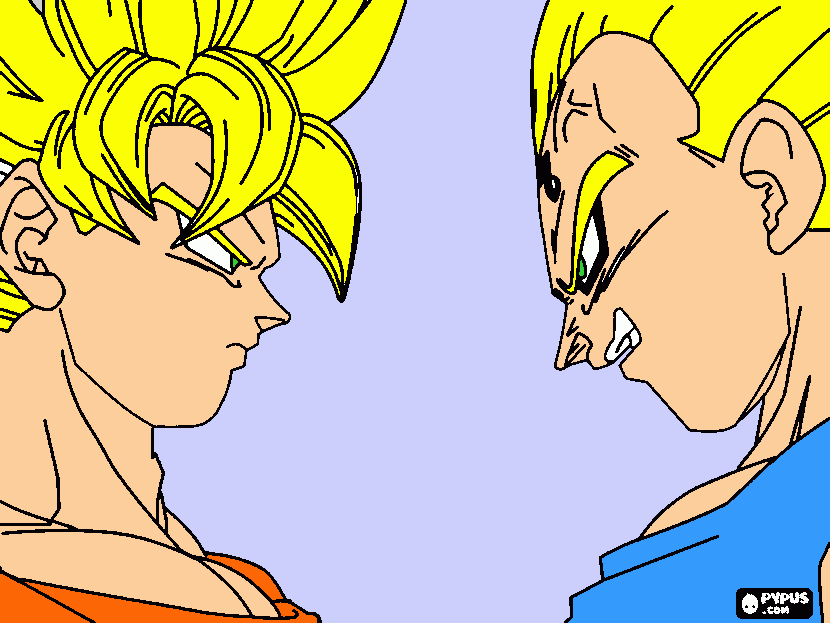 goku i vegeta se enfrontan para colorear