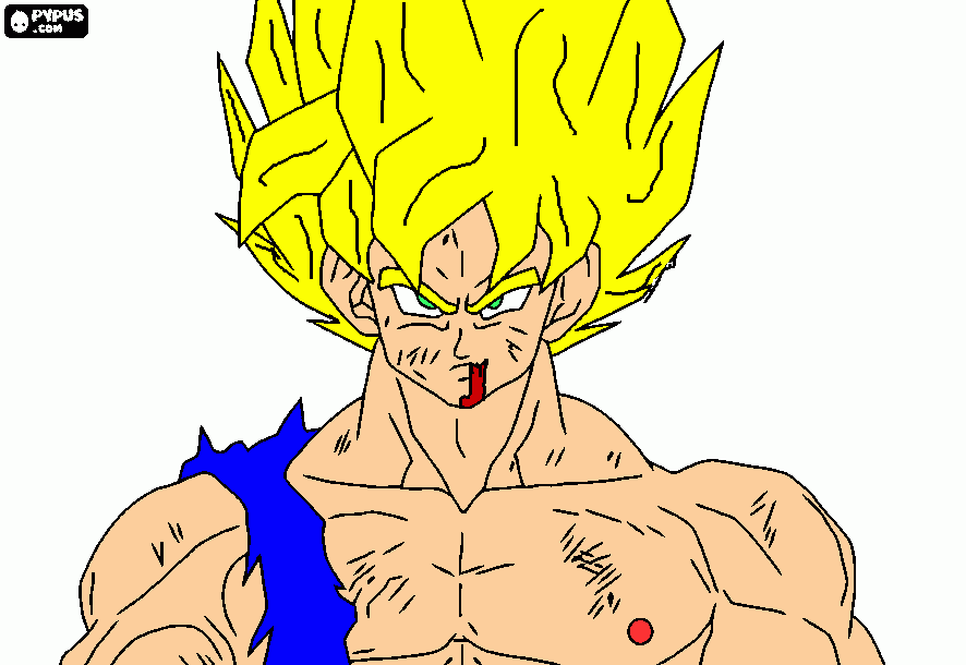 goku preparado para luchar con el labio roto para colorear