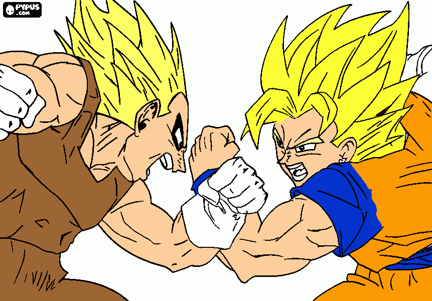 goku ssj 2 contra majin vegeta para colorear