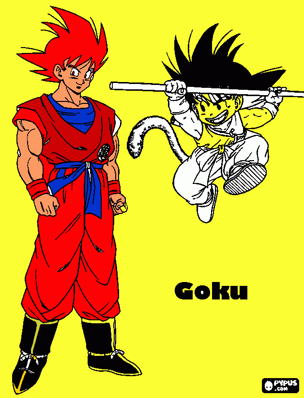 goku ssj dios y goku niño falso para colorear