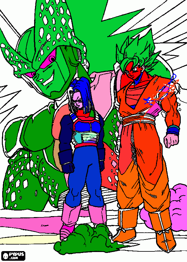 GOKU SUPERSAYAYIN Y TEONS Y CEL para colorear