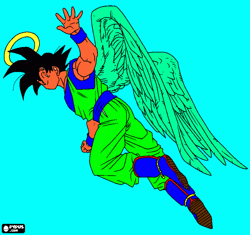 goku volando en el aire con sus alas para colorear